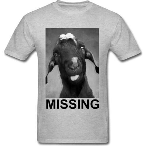 Funny T-shirt Missing Goat T Shirt Printed For Man Grey Tshirts Summer Street Style Tops Cotton Tees Hipster Clothes Funny