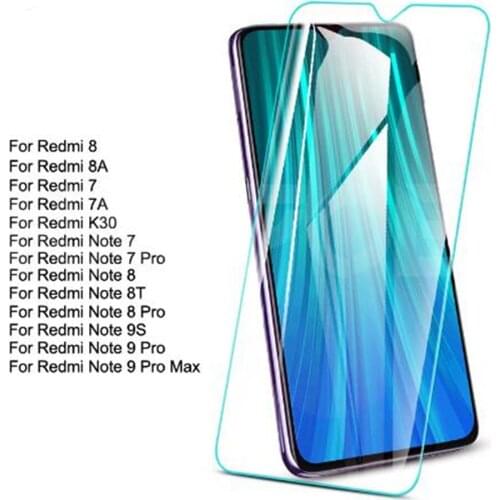Tempered Glass For Xiaomi Redmi 8 8A 7 7A K30 Screen Protector Redmi Note 9S 8 8T 7 9 Pro Max Safety Protective Glass Film
