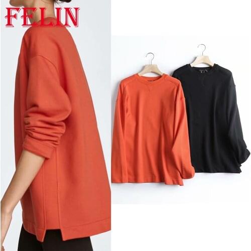 Womens Sweatshirts Sports Za Fashion 2021 Cotton Oversized Long Pullovers Women Casual Streetwear Chic Sweatshirts Chic Tops