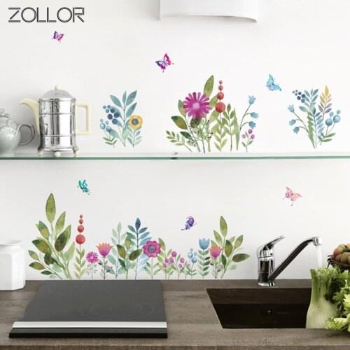 Zollor Watercolor Flower Leaves Home Wall Sticker Eco-friendly Living Room Bedroom Art Mural Decals Fridge Cabinet Decoration