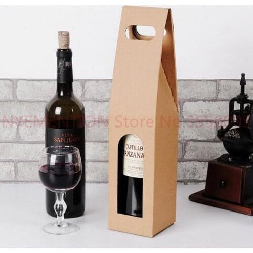100pcs Kraft Paper Wine Bags Hot-stamping logo Package Oliver Oil Champagne Bottle Carrier Gift Holder