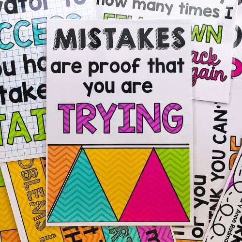 12Pcs/Set Learn English Quotes Proverb Classroom Poster Wall Sticker Decoration Encourage Students Grow A4 Plastic Seal