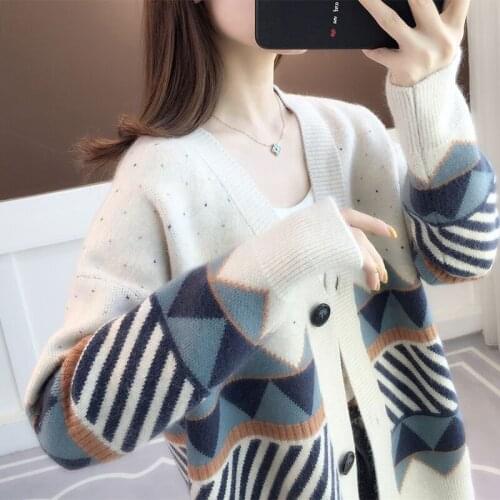 2021 autumn and winter fashion new womens sweater knit cardigan womens v-neck long-sleeved color matching temperament top