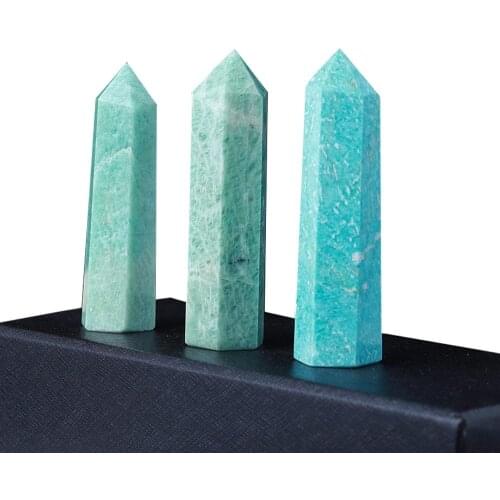 5-8cm Natural Obelisk Reseda Quartz Column Amazonite Crystal Point Polished Green Wand Ornament for Home Decor