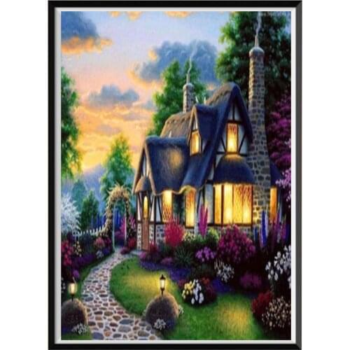 5D DIY diamond painting house landscape round diamond mosaic, home decoration, handmade wall decoration