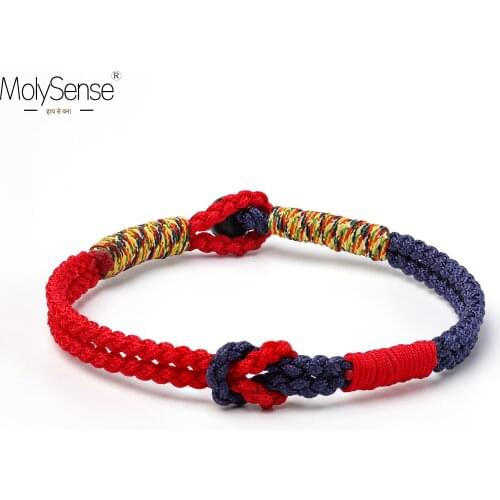 MolySense Tibetan Rope Double Sailor Knot Bracelet Tibetan Buddhist Hand-Braided Coconut Shell With Om Mani Padme Hum Bracelet