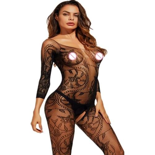 Black Sexy Lingerie full slip Sexy Perspective Ladies Sleepwear Summer intimates Fishnet BodyStocking Women slips femme Bodysuit