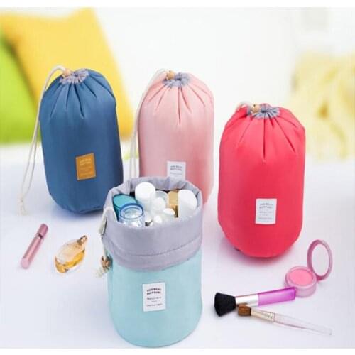Cylinder Wash Bags Toiletries Fashion Simple Style Large Capacity Drawstring Nylon Storage Bag waterproof Travel Bags Cosmetic