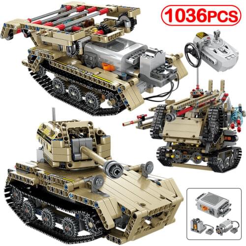 City WW2 Technical RC Tank Bridge Car Assault Truck Building Blocks 2 IN 1 Military Remote Control Chariot Bricks Toys For Kids
