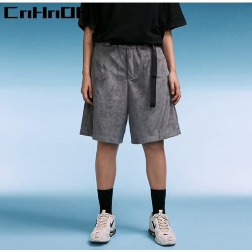 CnHnOH Deerskin Velvet Adjustable Button Functional Shorts Overalls Mens Loose Hip Hop Pants Five-point Pants 9713