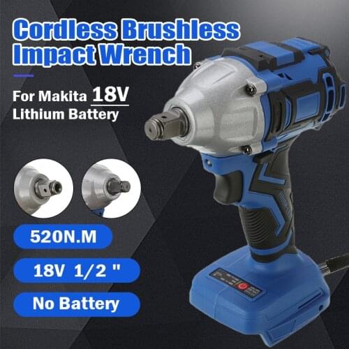 18V Electric Brushless Impact Wrench Cordless 1/2 Socket Wrench Power Tool 520N.m Rechargeable Adapted For Makita Battery