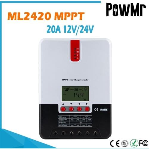 PowMr MPPT Solar Charge Controller 20A 12V 24V Auto Max DC 100V Input PV Regulator For AGM Lead Acid Gel Lithium-ion Battery