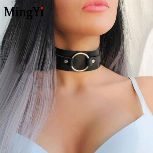 Fashion Leather Collar Belt Black Sexy Bdsm Choker Punk Gothic Neck Bondage Submissive Collar O-Ring Kitty Neck Band Chokers