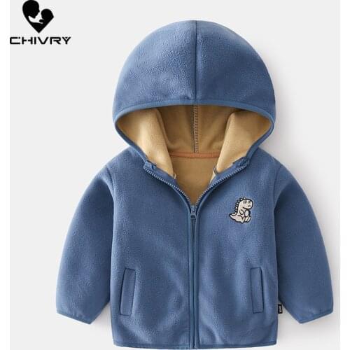 Baby Boys Soft Fleece Hooded Zipper Coat Outwear Sweatshirt New 2021 Autumn Winter Kid Cartoon Dinosaur Warm Jackets Clothing