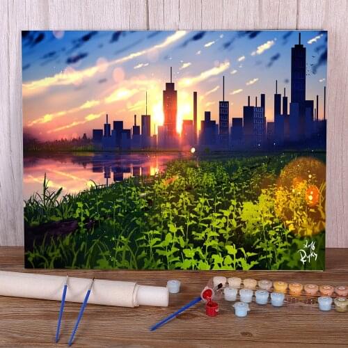 Scenery Life In The City Coloring By Numbers Painting Complete Kit Acrylic Paints 40*50 Paiting By Numbers Home Handiwork