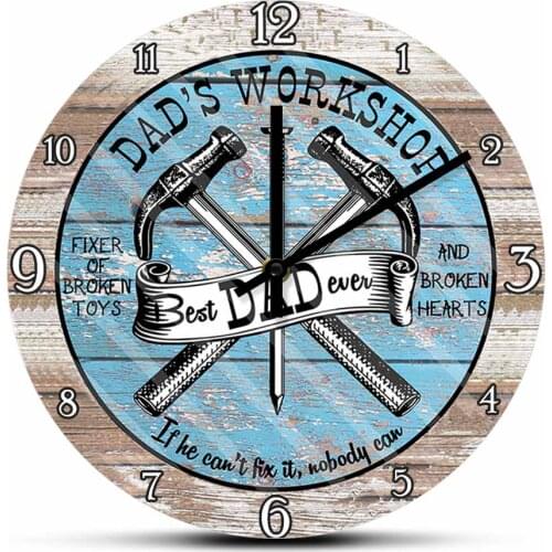 Best Dad Ever Dads Workshop Business Sign Modern Design Wall Clock Carport Garage Decor Wood Surface Acrylic Printed Clock