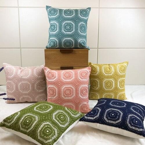 Embroidery Cushion Cover Pink Blue Green Lace Floral Pattern Pillow Case with Embroidered For Sofa Couch Bed Home Decor 45*45cm