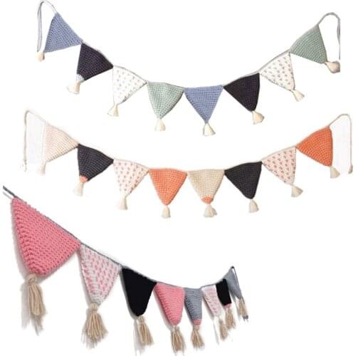 Nordic Hand-woven Garland Party Banner Tent Bed Mat Baby Shower Bunting Ornament Kids Room Hanging Wall Decor