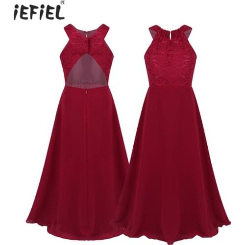 New 2020 Girls Dress Cutout Back Flower Dress Vestidos Sleeveless Wedding Party Dress Elegant Girls Floral lace A-line Dresses