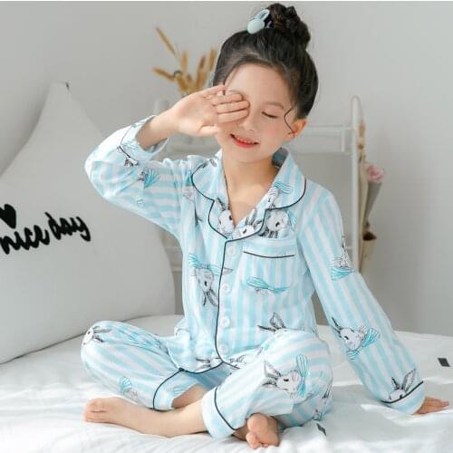 2-13 Year Wear BIG Girl Autumn Long Sleeve Cotton Pajamas Sets Cute Print Girl Sleepwear Set Kid Home Wear Childrens Day Gifts