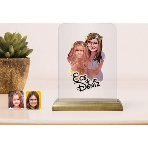 Personalized Sisters Caricature Of Wooden Standing Frame Reliable Special Design Good Quality Surprise Dear Friend Gift office