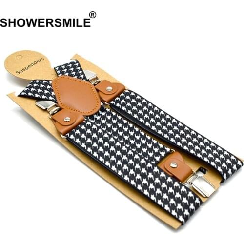 Houndstooth Suspenders Men For Pants Fashion Casual Straps With Leather Adjustable 3 Cilps Y Back Braces Male Belts 120cm*3.5cm