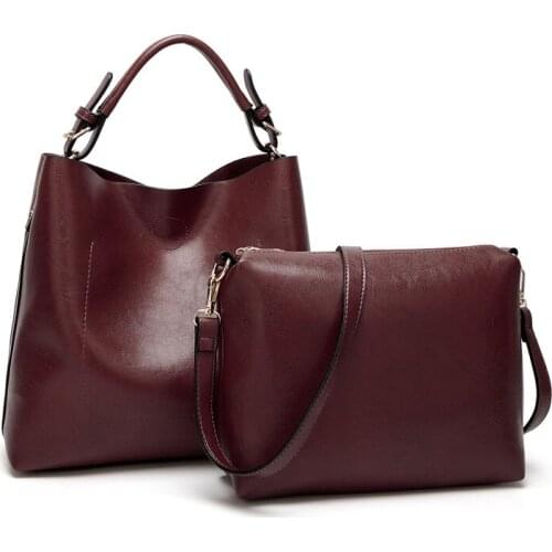 Casual Large Capacity Women Tote Shoulder Bag PU Leather Ladies Bucket Handbag Messenger Bag Soft Shopping Crossbody Bag 2 piece