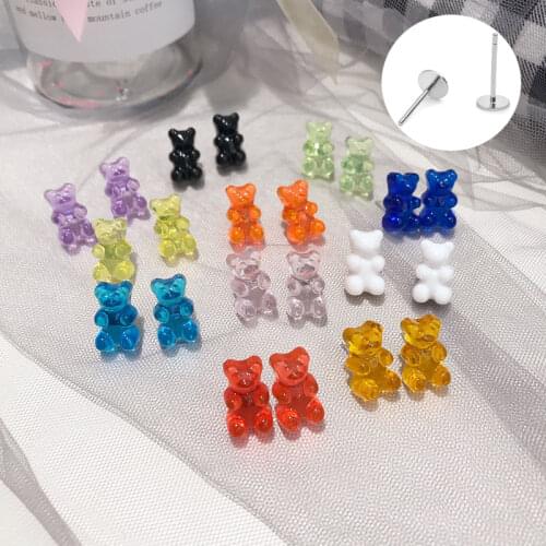 Little Bears Earring Studs Creative Handmade Transparent Colorful for Women Girls Cartoon Resin Jelly Bears Funny Animal Jewelry