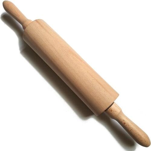 Wooden Rolling Pin with Handles 17.5/20/24cm Classic Smooth Dough Scraper Kitchen Utensil for Pie Crust Cookie TS1