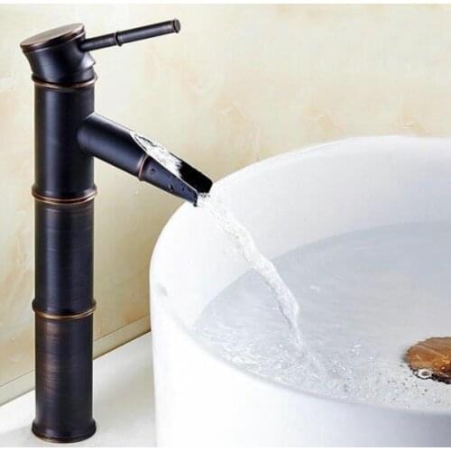 Black Oil Rubbed Brass Bamboo Style Single Handle Lever Bathroom Deck Mounted Faucet Vessel Sink Basin Mixer Tap anf053