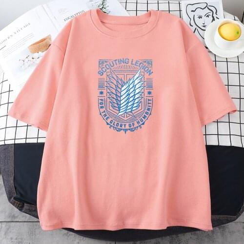 Scouting Legion B-Attack On Titan Printing Womans T-Shirts Retro Crew Neck Streetwear Loose Soft Top Loose Home Tshirts Woman
