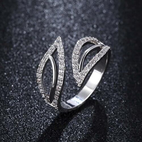 Leaf Zircon Crystals wedding Rings for women Jewelry open midi finger Rings female Anel party top quality