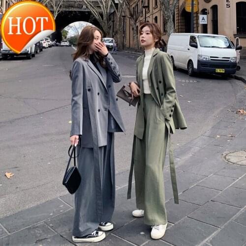 2021 new suit womens Korean loose temperament fashion Blazer casual coat wide leg pants two piece set