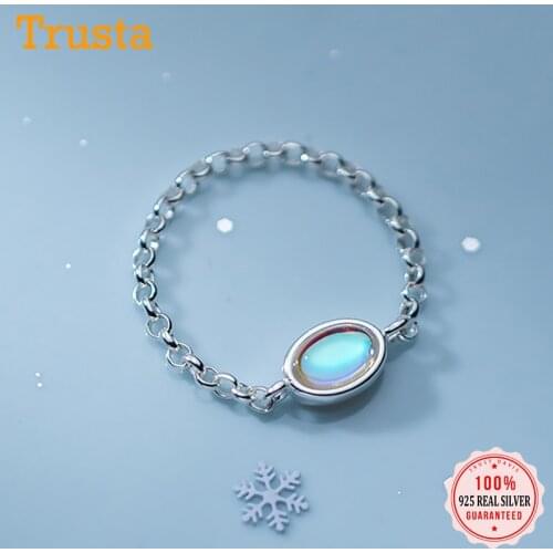 Trustdavis Real 925 Sterling Silver Fashion Ellipse Coloured Glaze Chain Size 7.5 Rings For Women Party Fine S925 Jewelry DA2021