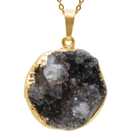 1PC Natural Druzy Crystal Pendant Gold Edge Circle Crystal Opal Pendant Chakra Natural Stone Pendants For Jewelry Making