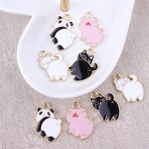 10pcs Alloy Oil Drip Cartoon Cute Animals Kitten Piggy Panda Pendant Diy Earrings Necklace Jewelry Accessories