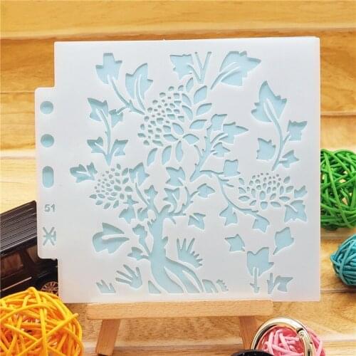 13x14cm Flowers Tree Scrapbook Stencils Spray Plastic Mold Shield DIY Cake Hollow Embellishment Printing Lace Ruler Valentine