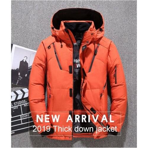 2019 Winter Mens Down Parka Jacket Coat, Male Short Thick Windproof Hooded Parka Green Black Blue Gray Orange M-3XL