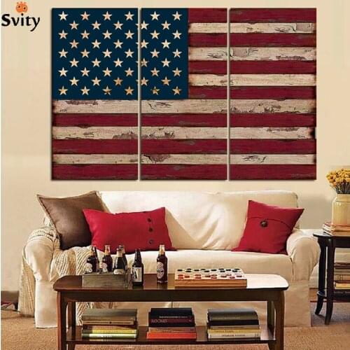 3Panel American USA United States of America Flag Canvas Wall Art Print On canvas painting for wall decor no frame A032