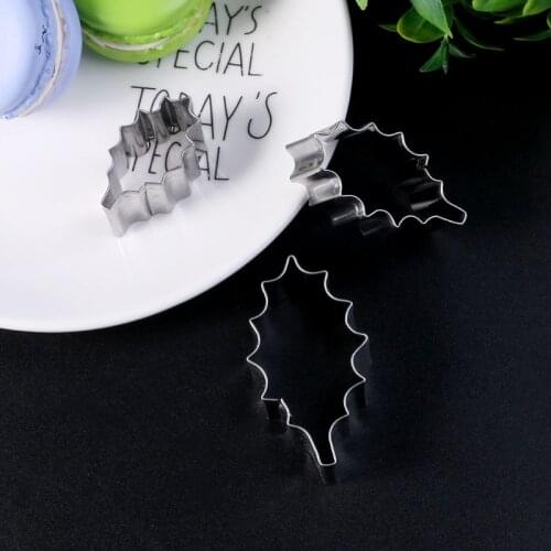 3pcs Stainless Steel Holly Leaf Cookie Cutter Christmas Biscuit Mould Mold DIY 090C for kitchen accessories