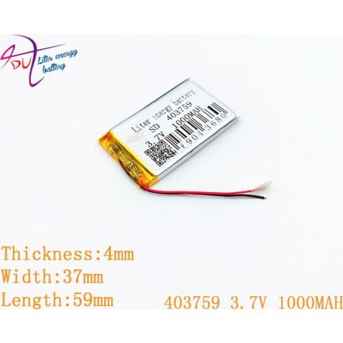 403759 3.7V 1000MAH 383759 Lithium Polymer Li-Po Rechargeable DIY Battery For Mp3 MP4 MP5 GPS mobile electronic