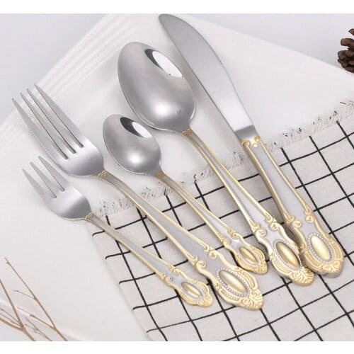 5 sets of 30 pieces court vintage carved Western food stainless steel knife and fork spoon