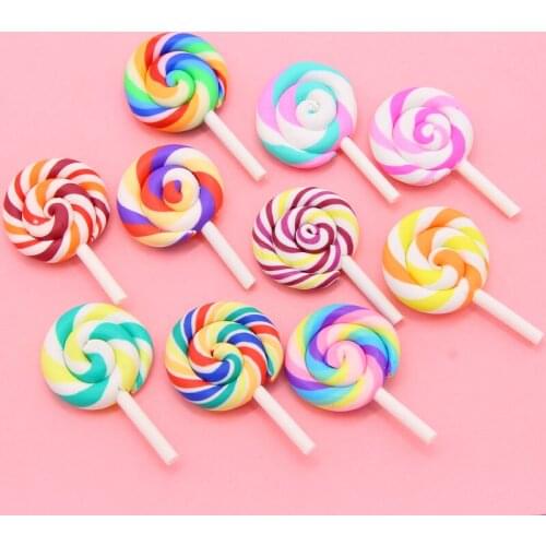 5pcs Spiral Rainbow Polymer Clay Cabochons Beauty Kawaii lollipop Candy Flatback For DIY Phone Decoration