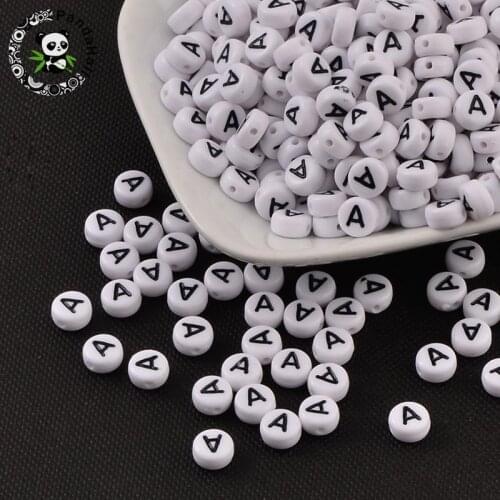 Alphabet/Letter Beads White Acrylic Beads Flat Round Spacers for DIY Jewelry Making Bracelet Necklace Accessories