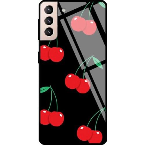 Cherry Pop Tempered Glass Cover For Samsung Galaxy S21 Ultra S20 FE S8 S9 S10 Plus Note 10 20 Case
