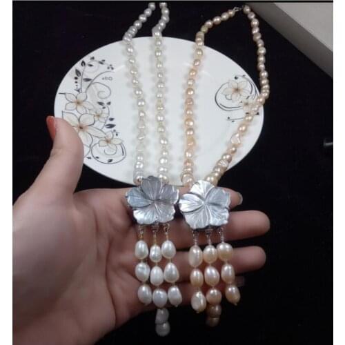 Long Natural Freshwater Pearl Necklace Pink irregular fashion matching necklace jewelry