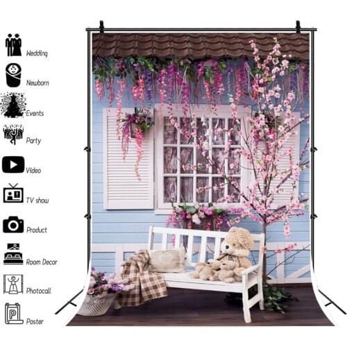 Flower Yard Bench Toy Doll Newborn Baby Portrait Backdrop Photography Background For Photo Studio Wedding Photocall Photophone