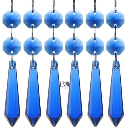 H&D 10pcs Chandelier Crystals Ornament - Blue Crystal Chandelier Prisms Icicle Drop Pendants-4inch