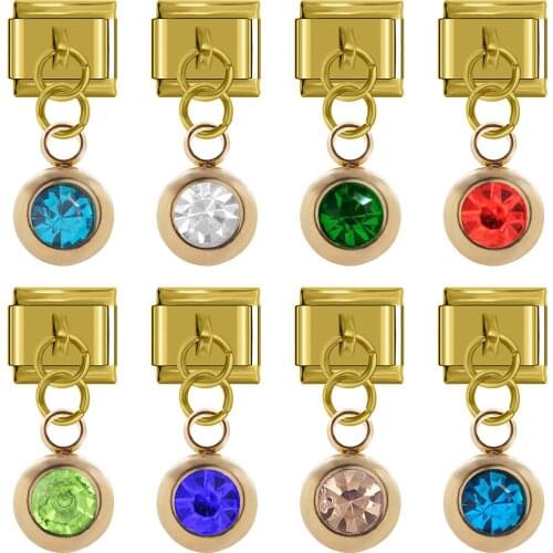 Hapiship New Original Daisy Gold Round Dazzling Colour CZ Italian Charm Link Fit Bracelet Stainless Steel Jewelry Making DJ308