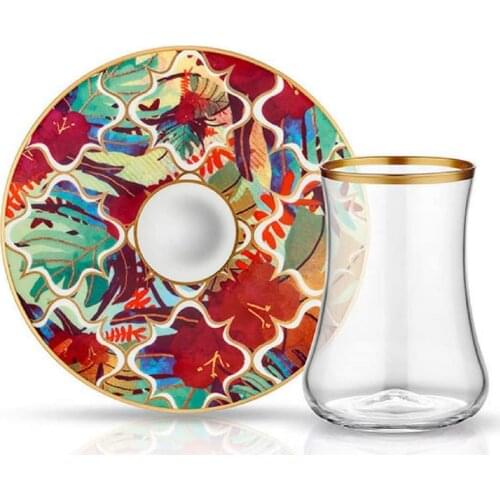 Koleksiyon Dervish Amazon Tropic Tea Glass and Saucer, Bone China